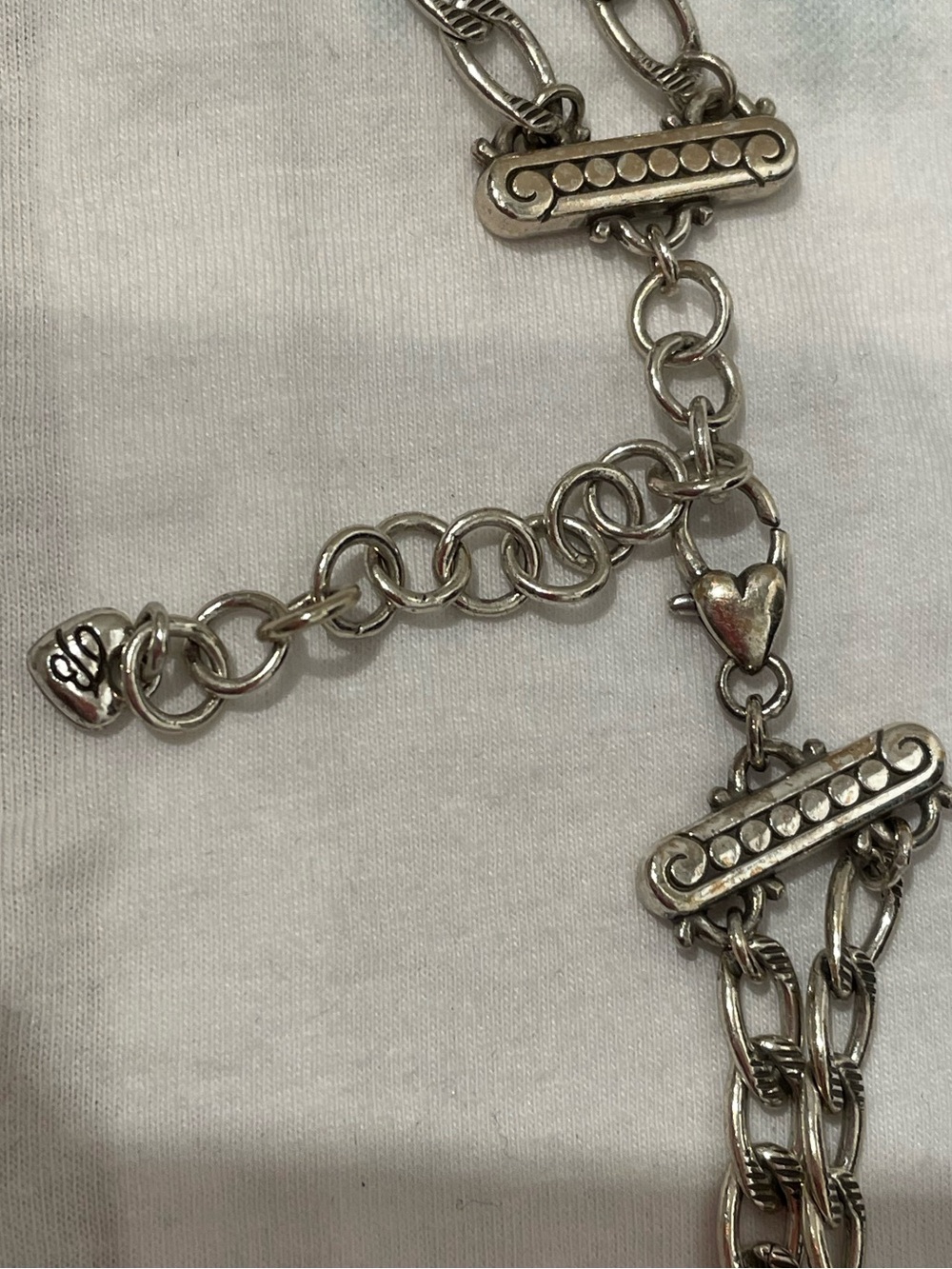 Brighton Tri-Tone Hammered Crystals Metal Two Layer Chain Necklace - Picture 3 of 8